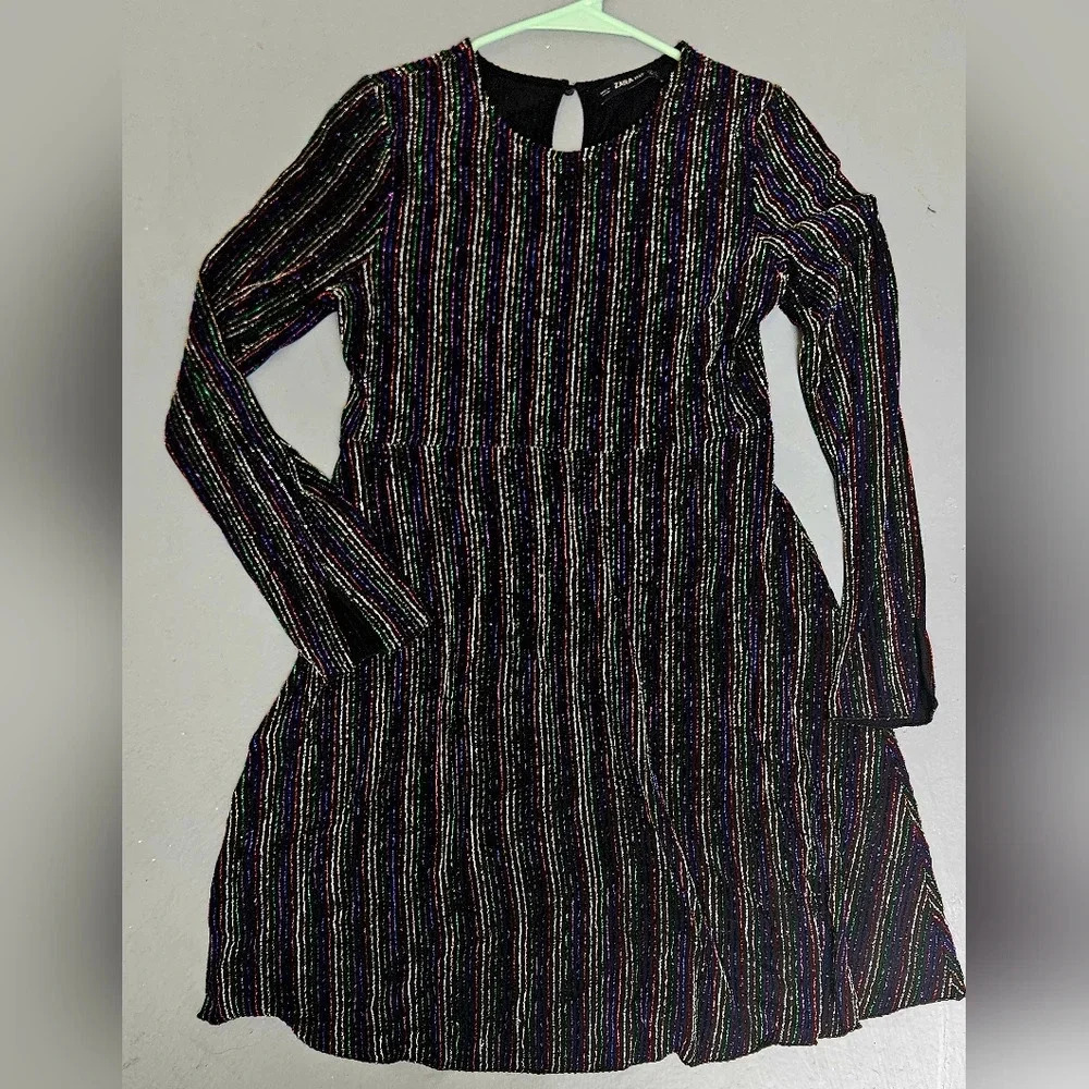 Zara Black Multicolor Striped Mini Dress